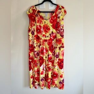 Roaman's Floral Midi Dress - Red and Yellow